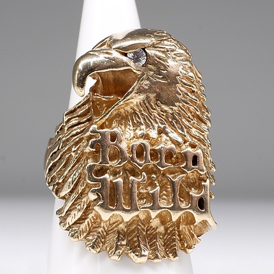 Silver Gold Plated Gents Eagle Ring with CZ