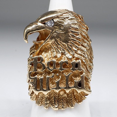 Silver Gold Plated Gents Eagle Ring with CZ