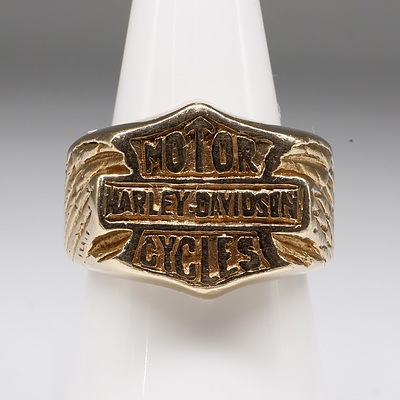 9ct Yellow Gold Harley Davidson Ring, 12g