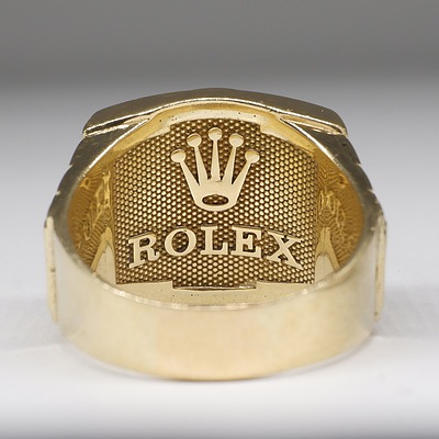 Genuine Rolex 18ct Yellow Gold Ring with Round Brilliant Cut Diamonds, 26.2g