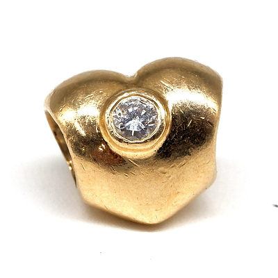 14ct Yellow Gold Pandora Charm with Two Round Brilliant Cut Diamonds, 3g