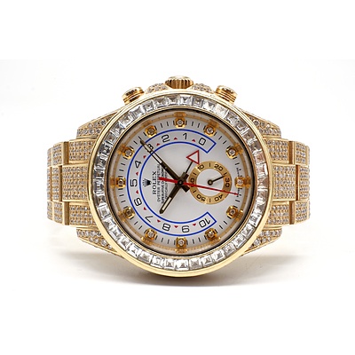 Genuine Rolex 18ct Yellow Gold and Diamond Gents Yacht-Master II Caliber 4160 Custom 44mm with Factory Band, Total Diamond Weight 25ct 