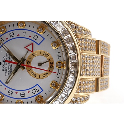 Genuine Rolex 18ct Yellow Gold and Diamond Gents Yacht-Master II Caliber 4160 Custom 44mm with Factory Band, Total Diamond Weight 25ct 