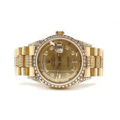 Genuine Rolex 18ct Yellow Gold and Diamond Gents President Day-Date 36mm with Factory Band