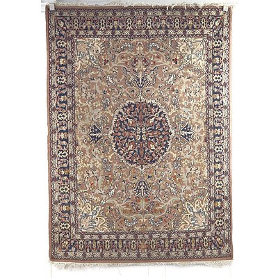Persian Hand Knotted Wool Pile Rug with Central Medallion on a Beige Ground