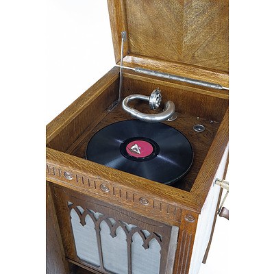 Oak Gramophone Cabinet with Rexonola Gramophone