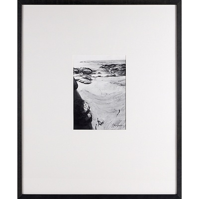 Three William Rhodes (1977-) Untitled Beach Scenes, Graphite on Paper