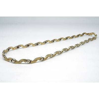 14ct Yellow and White Gold Wave Link Hinged Necklet, 30.5g