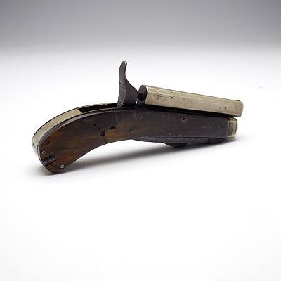 Mid 19th Century Urwin and Rodgers Muzzle Loading Double Blade Knife Pistol with Horn Handle