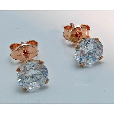 9ct Rose Gold Stud Earrings - 6mm Round Brilliant-Cut Czs