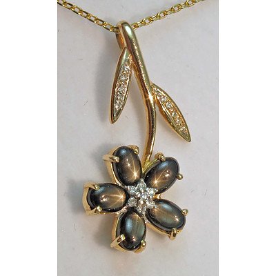 14ct Gold Star Sapphire & Diamond Pendant