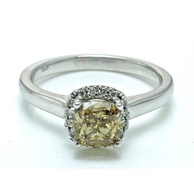Gia Certified 1.17ct Cognac/Champagne Diamond Ring With White Diamond Halo