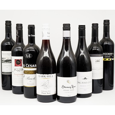 Group of Eight Mixed Wine 750ml Bottles Including Pio Cesare Barolo, Long Rail Gully Shiraz, Lark Hill Pinot Noir and More