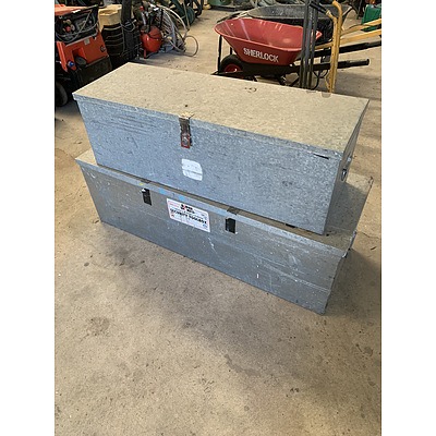 Galvanised Metal Toolboxes - Lot of Two