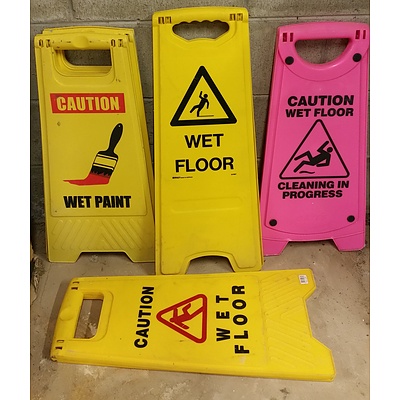 Wet Floor, Wet Paint and Cleaning Warning Signs - Lot of Five