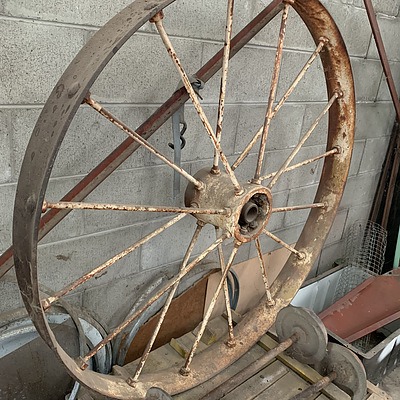 Vintage Metal Wagon Wheel and Metal Axels