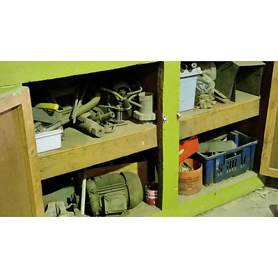 Tool Cabinet/Workbench and Various Tools and Hardware