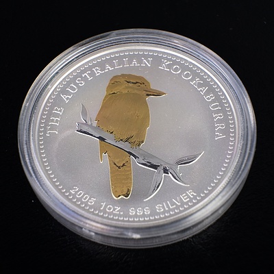 Perth Mint 2005 Australian Kookaburra 1oz Silver Coin, Gilded Edition