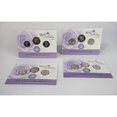 Three 2016 Her Majesty the Queen 90th Birthday Frosted Uncirculated Three Coin Set no, 9323, 9324, 1569 and 1567