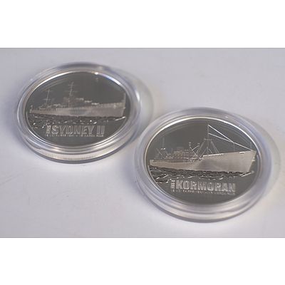 Perth Mint HMAS Sydney II and HSK-8 Kormoran 1oz Silver Proof Coin, Silver Medallion and Badge Set