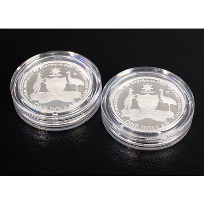 Two 2008 $1 Silver Proof Coins, 100 Years of Australia's Original Coat of Arms