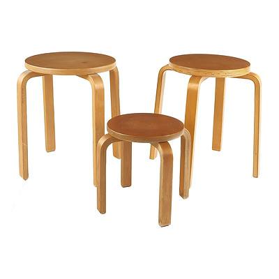 Three Aalto Alvar Design Stools, Unmarked