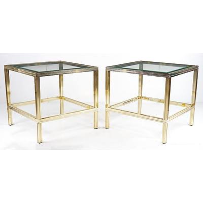 Pair of Pierre Vandel Paris Gold Aluminium and Glass Side Tables