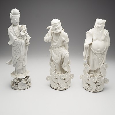 Three Asian Blanc De Chine Porcelain Figures