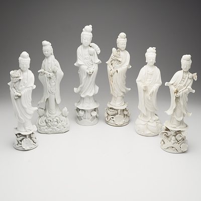 Six Asian Blanc De Chine Porcelain Figures