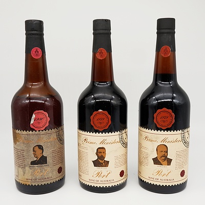 Lot of Three Prime Ministers Vintage Port Including 1980 Frances Michael Ford, 1979 John Watson and 1979 George Reid 750ml Bottles