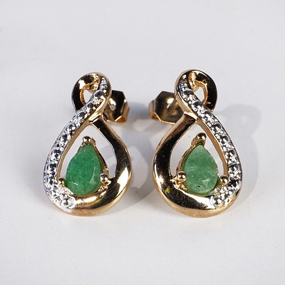 Emerald and Gold Metal Earrings