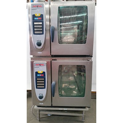 Two Rational SCC 61 Electric Self Cooking Centre Combi Ovens and Stand