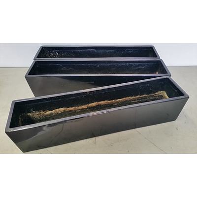 76cm Black Fiberglass Desk/Bench Top Planter Troughs - Lot of Three