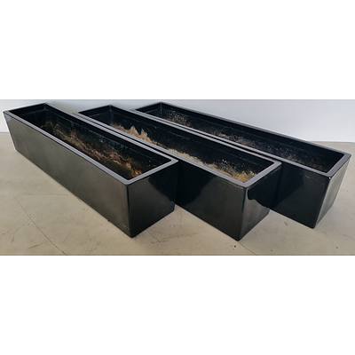 76cm Black Fiberglass Desk/Bench Top Planter Troughs - Lot of Three