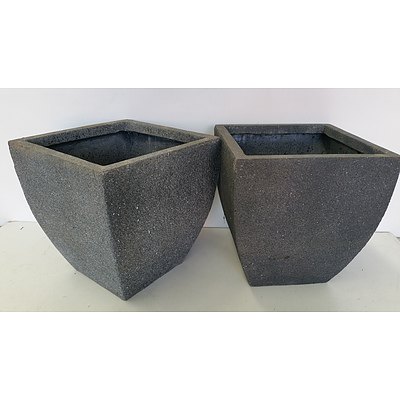 30cm Grey Concrete Fiberglass Deep Planters - Lot of Two