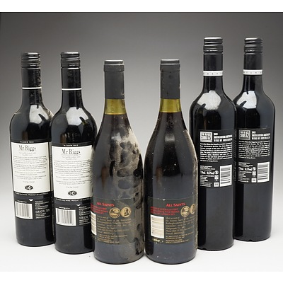 Case of 2x Berton Vineyards Shiraz, 2x Mr. Riggs Shiraz and 2x All Saints Shiraz 750ml Bottles
