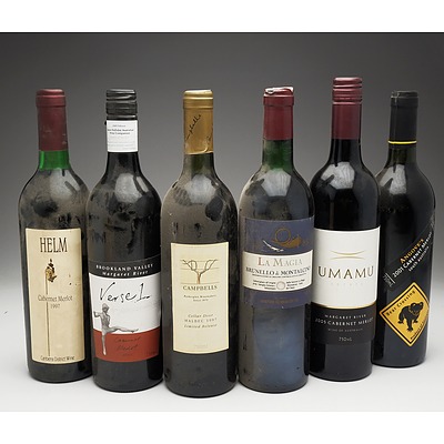Case of 6x Various Mixed Wine 750ml Bottles Including Helm Cabernet Merlot , Campbells Malbec and More