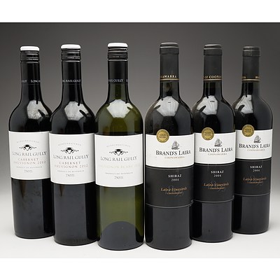Case of 6x Mixed Wine 750ml Bottles Including Brand's Laira Shiraz, Long Rail Gully Cabernet Sauvignon and Long Rail Gully Sauvignon Blanc