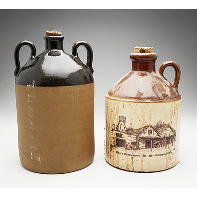 Two Large Stoneware Decanters of Port Including Pfeiffer Wines and Morris of Rutherglen