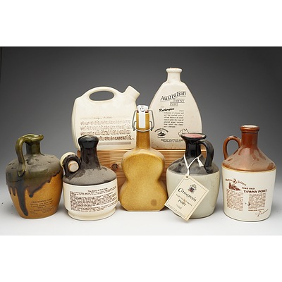 Group of Seven Tawny Port Stoneware Decanters