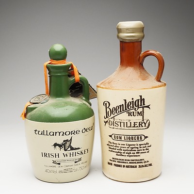 Tullamore Dew Irish Whiskey Stoneware Decanter 750ml and Beenleight Rum Liqueur Stoneware Decanter 750ml