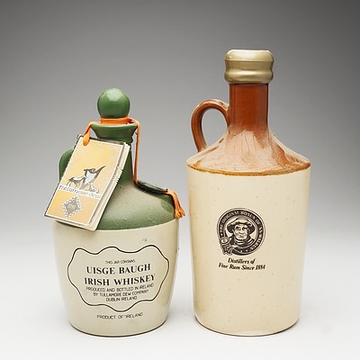 Tullamore Dew Irish Whiskey Stoneware Decanter 750ml and Beenleight Rum Liqueur Stoneware Decanter 750ml