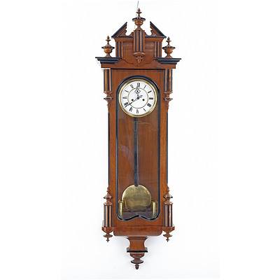 Large Antique Vienna Regulator Chiming Wall Clock with Ebonized Detailing