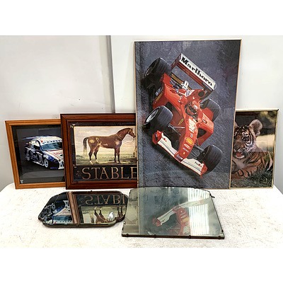 Two Racing Prints,Two Animal Prints And Two Wall Hanging Mirrors