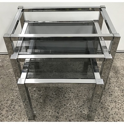 Chrome And Smoked Glass Nest Of Tables