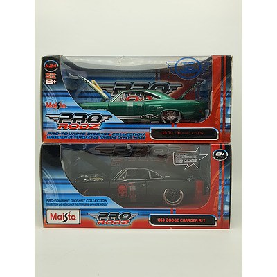 Maisto Pro Rodz 1970 Plymouth GTX & 1969 Dodge Charger R/T - 1:24 Scale Model Cars - Lot of 2