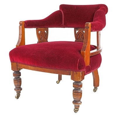 Edwardian Red Velvet Upholstered Tub Chair