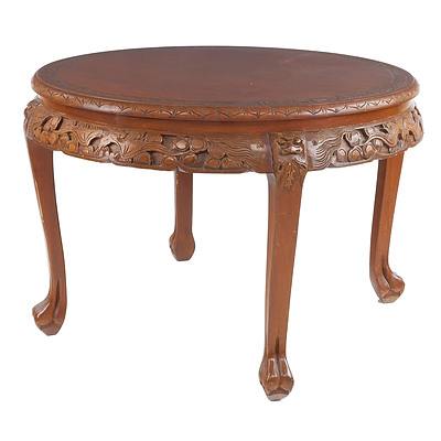 Vintage Chinese Circular Coffee Table with Relief Carving