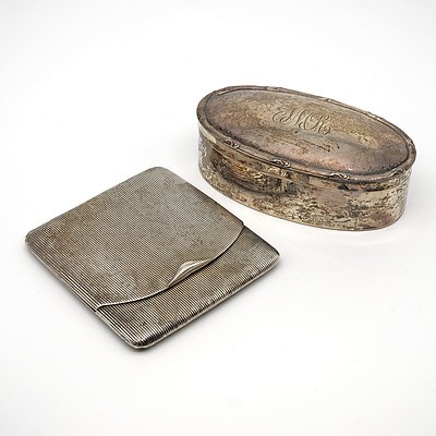 Monogrammed Sterling Silver Cigarette Case with Gilt Interior and a Sterling Silver Trinket Box Hallmarked Chester 1910