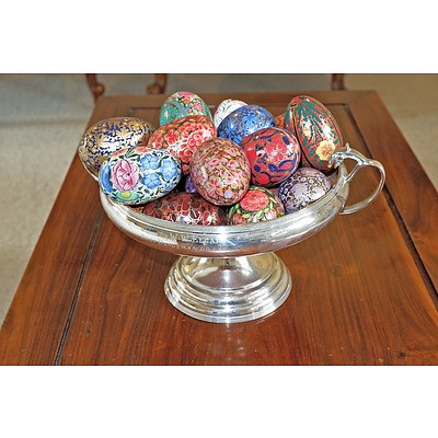 Silver Plated Bowl with Indo Persian Lacquer Eggs